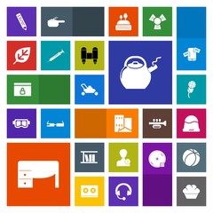 Modern, simple, colorful vector icon set with desk, dessert, office, music, fashion, leaf, cap, estate, doughnut, house, business, building, gardening, clothing, karaoke, sound, cake, website icons