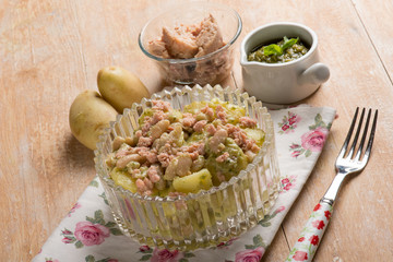 salad with tuna cannellini beans potatoes and pesto sauce