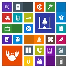 Modern, simple, colorful vector icon set with technology, phone, sea, seafood, video, street, grater, research, cheese, play, ship, helm, kitchen, screen, button, tv, crab, media, cargo, axe icons