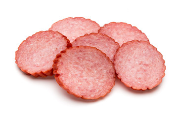 Slices of salami. Isolated on a white background.