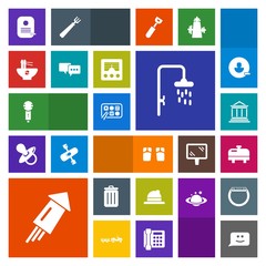 Modern, simple, colorful vector icon set with smile, festival, fashion, celebration, finance, meal, heater, shower, bowl, face, boiler, karaoke, flip, garbage, song, identity, home, firework icons