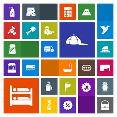 Modern, simple, colorful vector icon set with tool, headwear, hospital, grunge, hostel, drink, industry, abstract, street, spice, toilet, hotel, food, tap, office, desk, hat, paint, graffiti icons