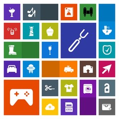 Modern, simple, colorful vector icon set with kid, phone, ringing, tool, spoon, baby, game, bar, lighthouse, add, childhood, communication, alcohol, car, bag, restaurant, fashion, toy, leather icons