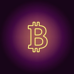 Obraz premium Neon icon of yellow Bitcoin