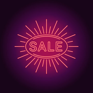 Neon banner of red Sale badge