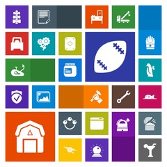 Modern, simple, colorful vector icon set with web, jar, animal, foreman, toy, builder, spring, ball, internet, vehicle, wood, blossom, flower, game, construction, barn, glass, children, alcohol icons