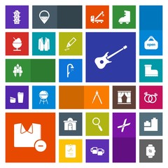 Modern, simple, colorful vector icon set with white, instrument, building, equipment, real, business, house, space, technology, craft, spaceship, rocket, gadget, music, leather, glass, estate icons