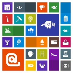 Modern, simple, colorful vector icon set with sign, teapot, table, hot, food, grater, calendar, drink, fun, electric, decoration, chair, message, brush, cheese, ball, day, business, pool, water icons