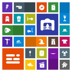 Modern, simple, colorful vector icon set with template, poker, alcohol, guitar, audio, drawing, drink, brush, mic, ice, business, housework, mailbox, play, mail, post, fire, white, letter, table icons