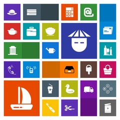 Modern, simple, colorful vector icon set with cup, asian, medicine, hat, chinese, object, document, can, fashion, briefcase, wildlife, leather, equipment, coffee, drink, folder, tea, plant, city icons