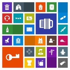 Modern, simple, colorful vector icon set with theater, life, sound, garbage, drink, boy, safety, celebration, science, music, white, dinner, clothing, fashion, recycle, man, flag, fork, holiday icons