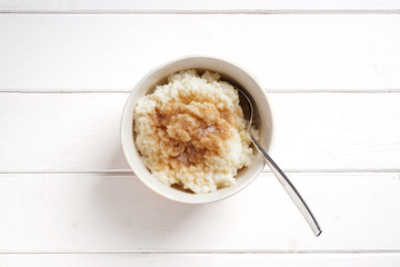 traditional german rice pudding with cinnamon and sugar, known as Milchreis in Germany