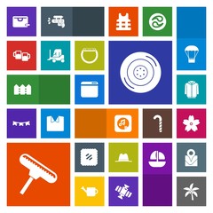 Modern, simple, colorful vector icon set with car, tire, web, postage, delivery, spring, sale, post, stamp, website, note, palm, cargo, beer, leaf, brush, internet, paint, jacket, fence, flower icons