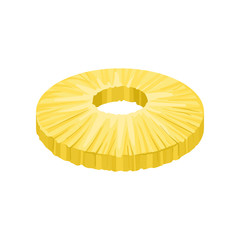 Round peeled slice of sweet pineapple. Fresh and tasty tropical fruit. Detailed flat vector element for juice or yogurt packaging