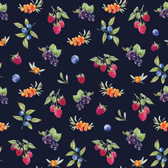Watercolor berries vector pattern