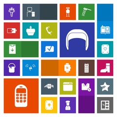 Modern, simple, colorful vector icon set with web, foot, liquid, cooking, helmet, belt, drink, glass, download, worker, screen, phone, sign, work, communication, telephone, technology, gadget icons