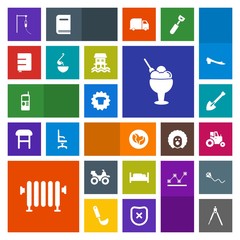 Modern, simple, colorful vector icon set with equipment, clothes, agricultural, construction, tractor, dessert, clothing, water, heater, shovel, agriculture, quad, tool, medicine, instrument icons