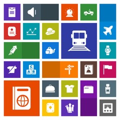 Modern, simple, colorful vector icon set with shirt, banner, identity, beverage, service, tea, box, white, radio, drink, wireless, package, transportation, chart, watch, food, sign, antenna, new icons