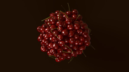 Sweet Red Cherries Formed into a Sphere 3d illustration