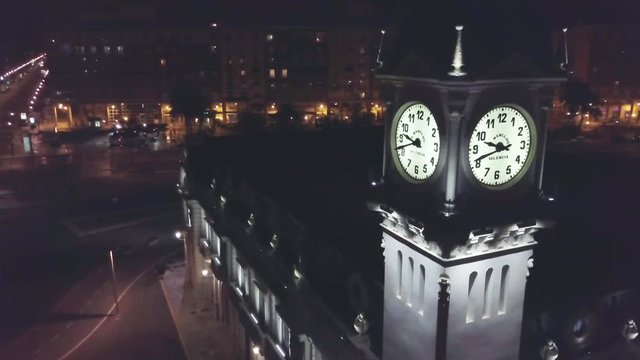 VALENCIA, SPAIN - February, 2018: Aerial view of architecture in night Valencia. Spain