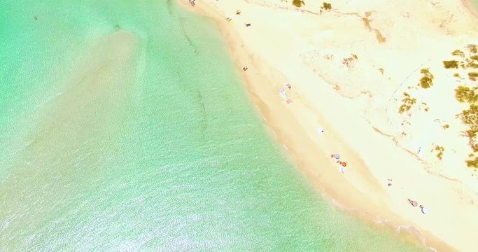 Aerial view of amazing, unspoiled and idyllic beach on a little island