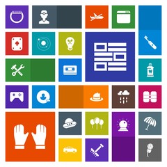 Modern, simple, colorful vector icon set with brush, time, oxygen, spacecraft, health, news, tape, newspaper, hat, equipment, technology, ufo, music, space, hygiene, watch, spaceship, style, mic icons