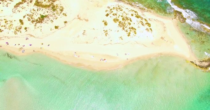 Aerial view of amazing, unspoiled and idyllic beach on a little island