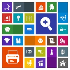 Modern, simple, colorful vector icon set with travel, air, coffee, blow, medieval, food, sad, musical, scooter, glass, cute, science, child, building, tower, chef, printer, hairdryer, toy, train icons