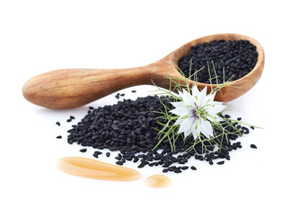 Black cumin oil with flower