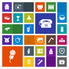 Modern, simple, colorful vector icon set with beer, chair, weapon, cup, drink, phone, furniture, beverage, karaoke, file, pub, hood, gift, cocktail, sound, gun, image, frame, sign, bed, backpack icons