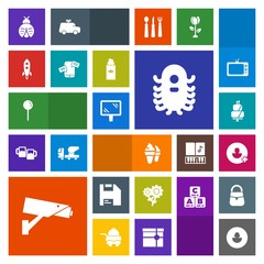 Modern, simple, colorful vector icon set with mobile, sweet, communication, pie, launch, spring, drop, monster, human, phone, business, street, map, camera, road, pin, ufo, add, chat, nature icons