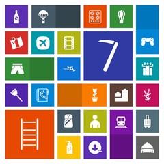 Modern, simple, colorful vector icon set with airplane, headwear, fashion, pepper, boy, box, gift, male, flight, bottle, salt, agriculture, clothing, man, present, plane, celebration, harvest icons