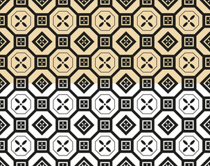 Oriental seamless pattern background set. Asian traditional geometric floral ornament with chinese circle tracery and japanese curve line pattern for wrapping paper, wallpaper and textile design