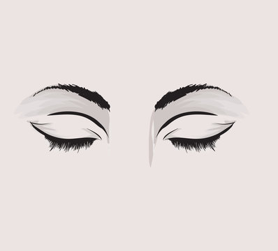 recommend clip art: Closed eyes with black fluffy eyelashes on a gray background. Isolated makeup eye-lines vector illustration portrait. Fashion sketch.