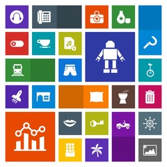 Modern, simple, colorful vector icon set with garbage, pillow, bike, recycling, business, can, female, robot, photo, technology, travel, soft, graph, trash, deactivate, fashion, wear, coffee icons
