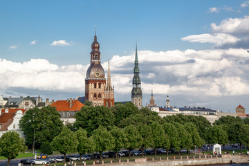 View of the old town in Riga with Castle of Latvian President in center