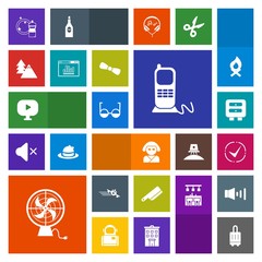 Modern, simple, colorful vector icon set with website, geisha, telephone, communication, travel, luggage, check, forest, drawer, phone, nature, equipment, knife, environment, eyeglasses, bow icons