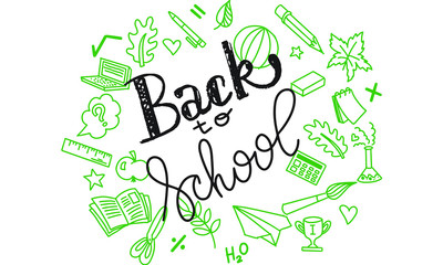 Back to school background with hand drawn doodles. Lettering for banners, posters, flyers.