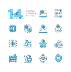 Cryptocurrency - set of line design style icons