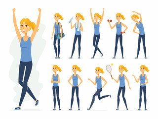 Obraz premium Sportswoman - vector cartoon people character set