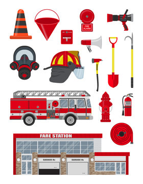 Vector set of fireman equipment.