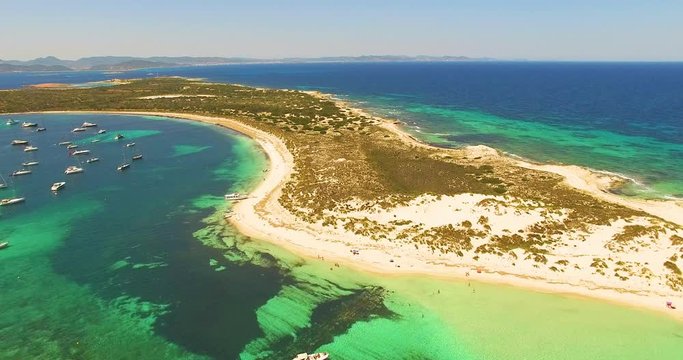 Aerial view of amazing, unspoiled and idyllic beach on a little island