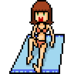 vector pixel art beach woman