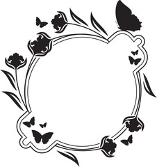 Fllower frame with butterflies silhouettes