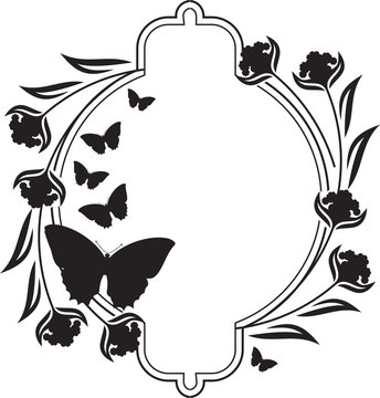 Fllower frame with butterflies silhouettes