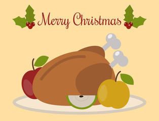 Traditional christmas turkey food holiday decoration xmas sweet celebration vector illustration.