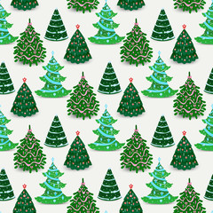 Christmas tree vector ornament star xmas gift seamless pattern design holiday celebration winter season party plant.