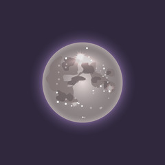 Moon in deep space icon. Solar system isolated element, cosmic symbol, astronomy educational vector illustration.