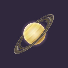 Saturn planet in deep space icon. Solar system isolated element, cosmic symbol, astronomy educational vector illustration.