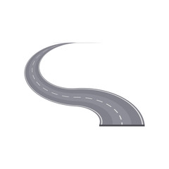 Winding highway with markings element. Asphalt road in perspective isolated vector illustration.